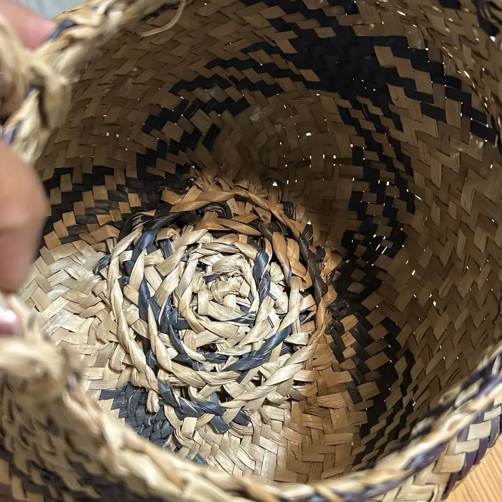 Seagrass Foldable Collapsible Woven Basket Handles Farmhouse Decor Neutral